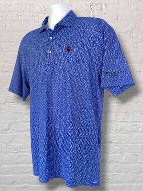 Turtleson Performance Polo Shirt Blue Floral Pattern XL Burnt Church Distillery